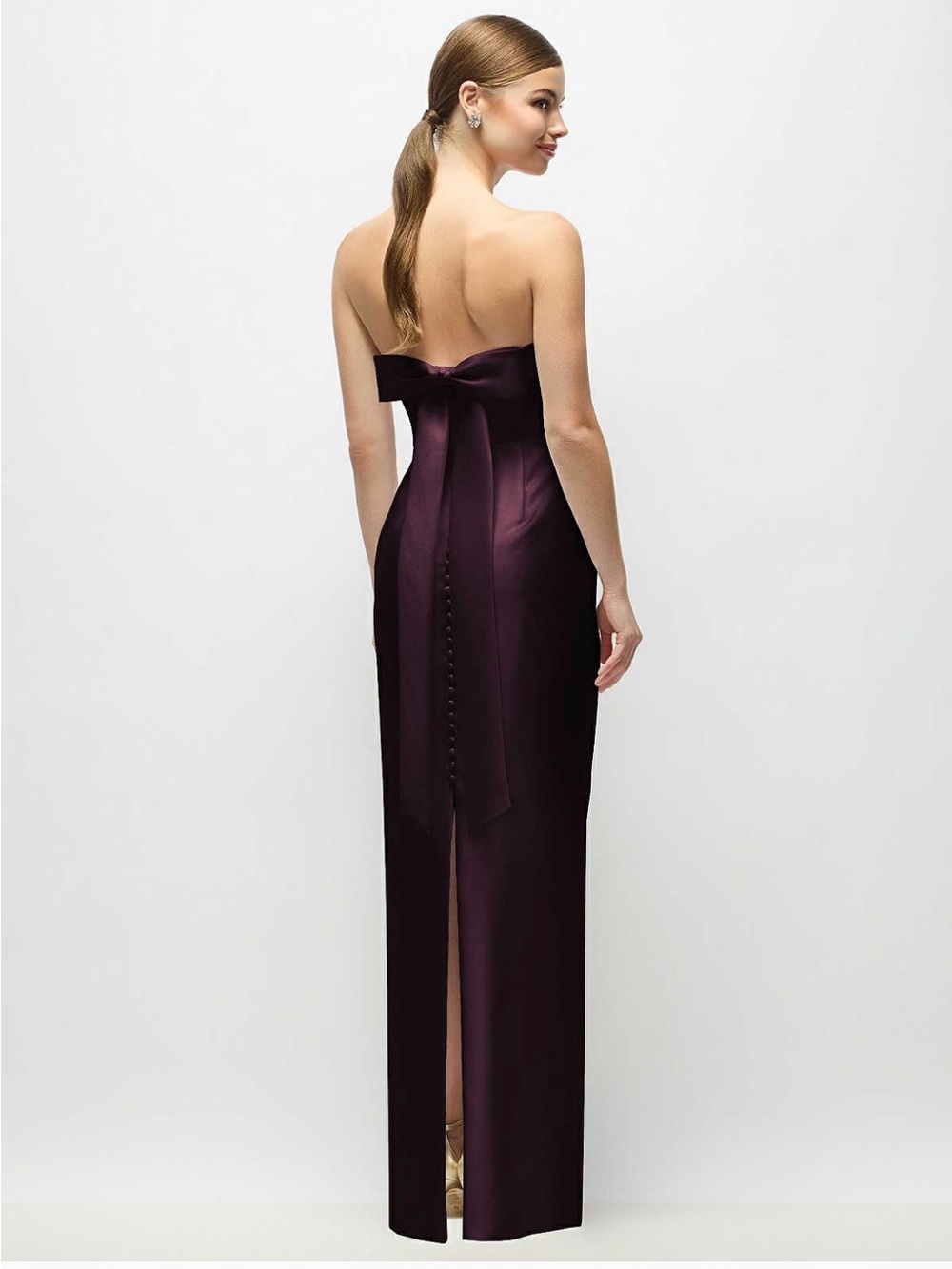NWT- Alfred sung Strapless Back-Bow Gown in Plum